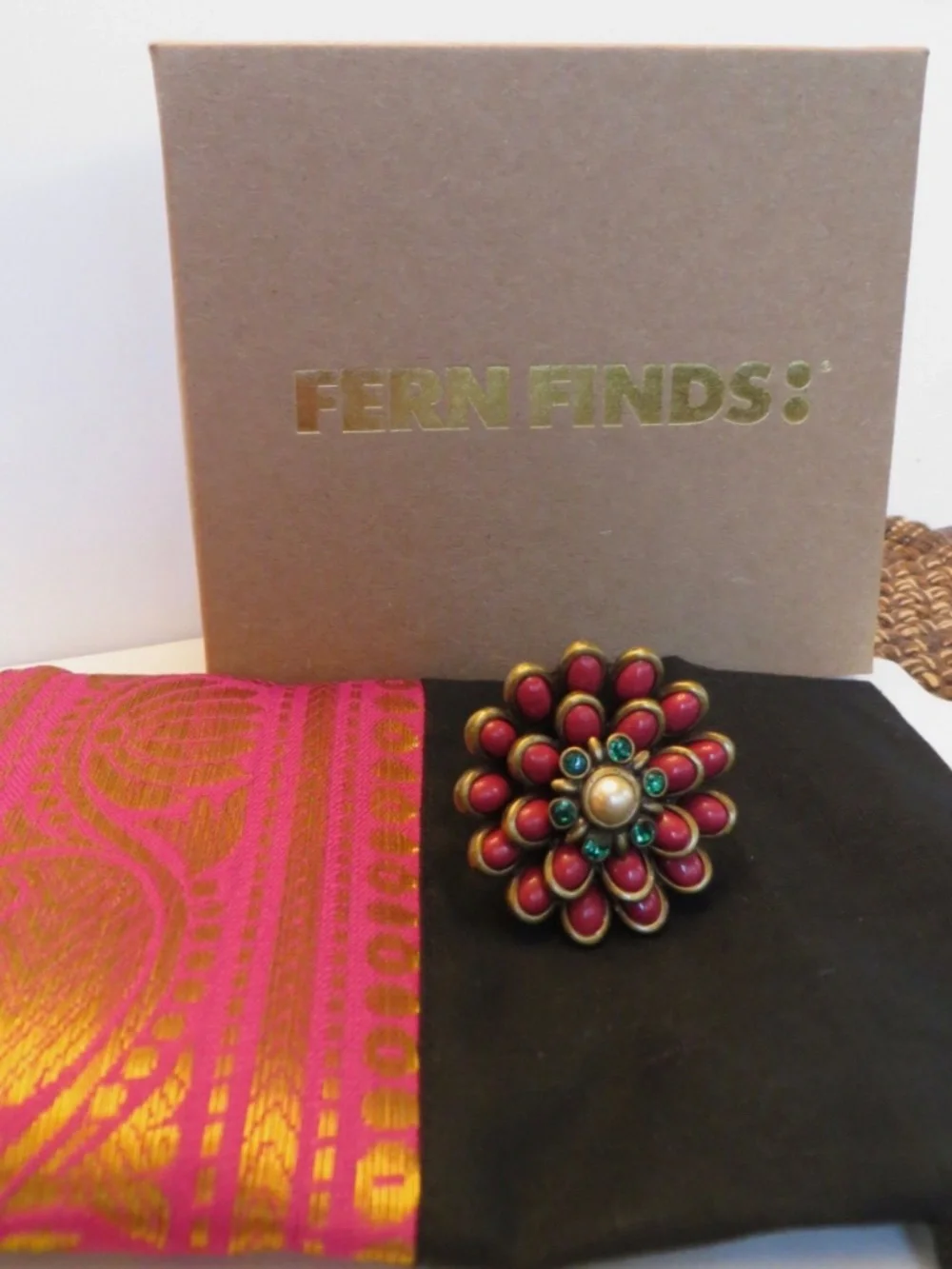 Fern Mallis Bold Cabochon Flower Ring PINK SIZE 8